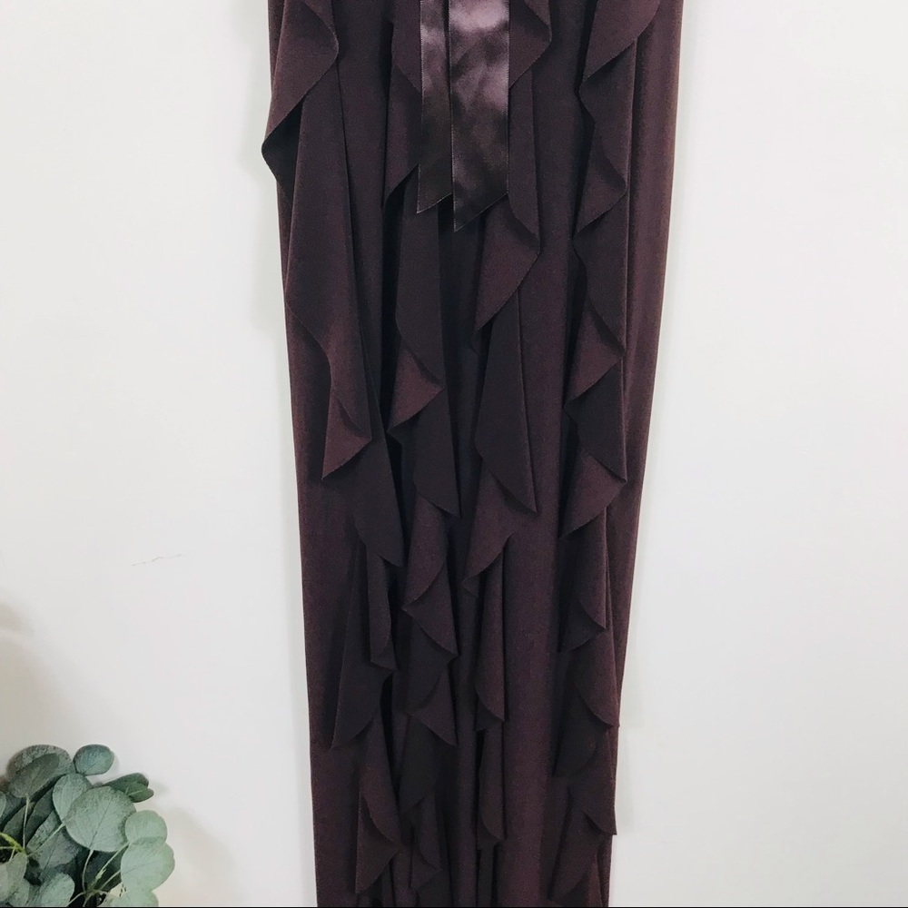 Betsy & Adam Long Formal Brown Ruffle Dress - Picture 5 of 9